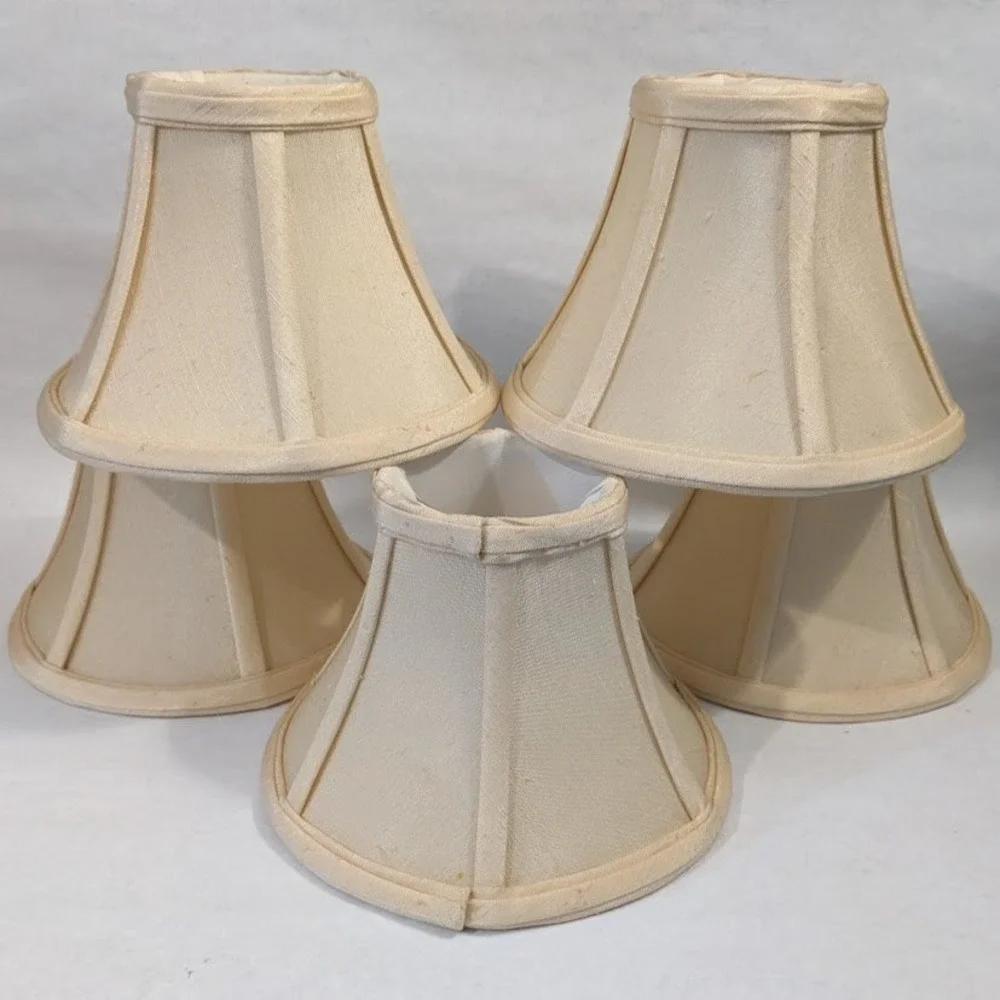 Set of 5 Cream Faux Silk Bell Chandelier Lamp Shades Clip On 5 Inch Off White